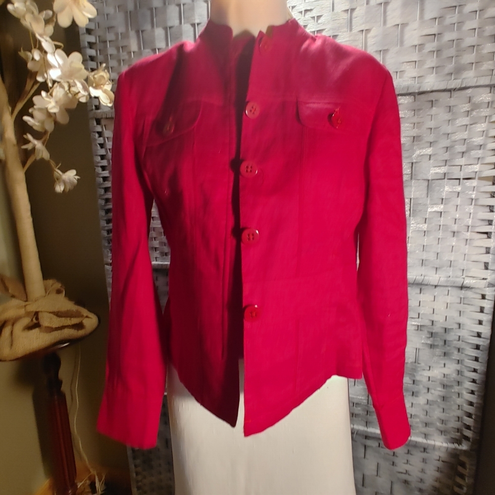 Ladies Red Jacket Blazer size P10 Cold water Creek Linen  CLOSET CLEANOUT